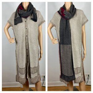 Gary Graham 100% Alpaca Vest w/ Attached Scarf Sz 6 Button Sweater Duster Long